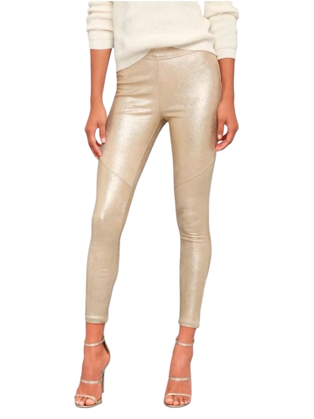 FREE PEOPLE Metallic Gold Vegan Suede Leggings Size 26 — NWT